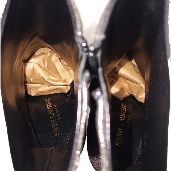 Saint Laurent Lou Ankle Boot 36 6 Metallic Leather Gun Metal New - Picture 9 of 15